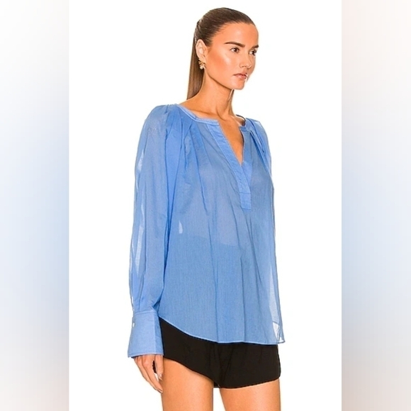 A.L.C. NWT Nomad Pleated Cotton Blouse In Blue Sea - Picture 6 of 7